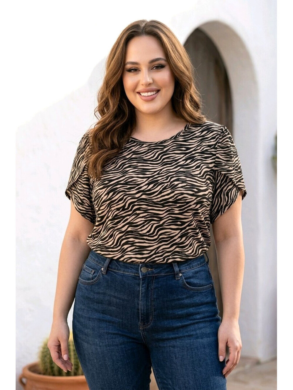 Michael Kors Zebra Print Short Sleeve Top sz 4X